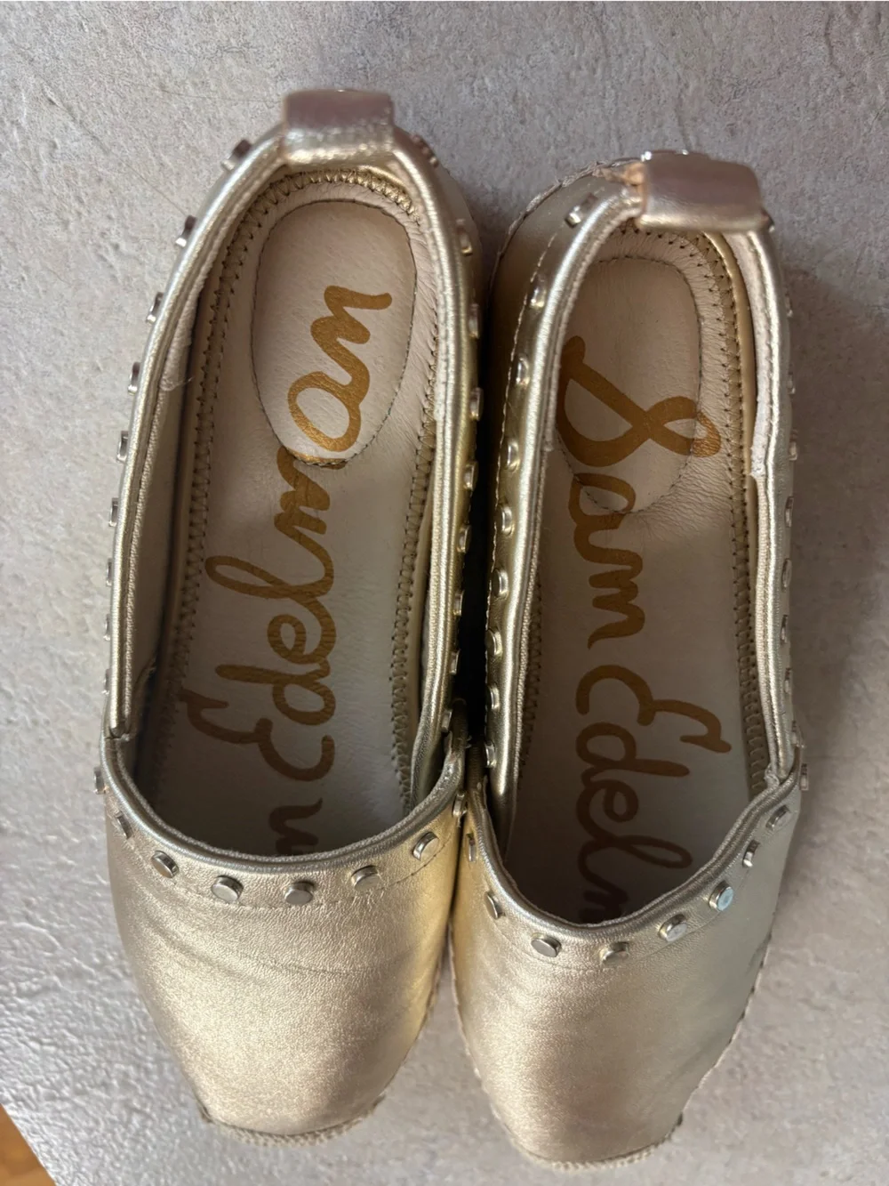Sam Edelman Metallic Gold Espadrille Slip-On with Stud Trim